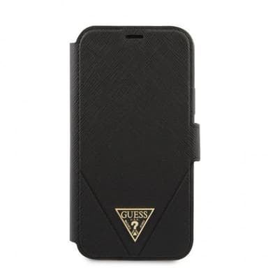 Guess iPhone 12 Pro Max Kotelo Gold Triangle Saffiano Musta