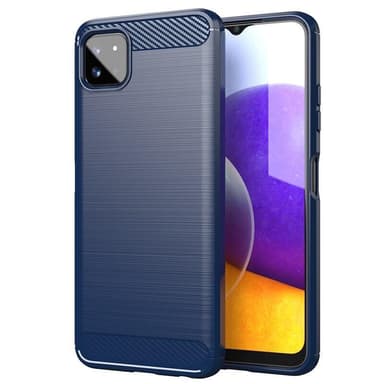 SKALO Samsung A22 5G Armor Carbon Iskunkestävä TPU suojakuori - Sininen