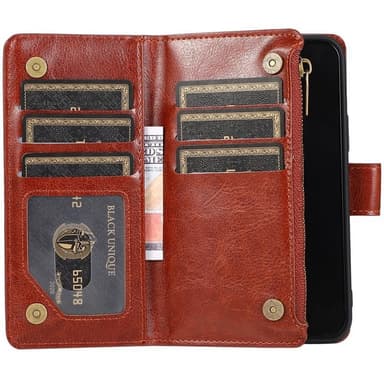 Kaksoiskäänto Zipper 9-kortti Apple iPhone 13 Pro Max  - ruskea