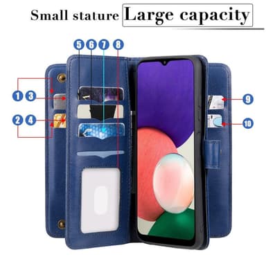SKALO Samsung A22 5G 10-lokeroa Lompakkokotelo - Sininen