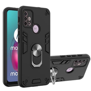 SKALO Moto G20/G30 Armor Hybridi metallirengas kuori - Musta