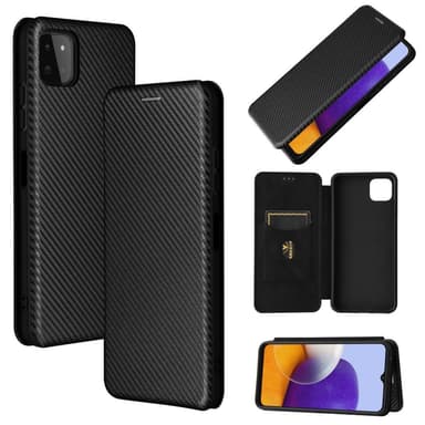 SKALO Samsung A22 5G Carbon Fiber Lompakkokotelo - Musta