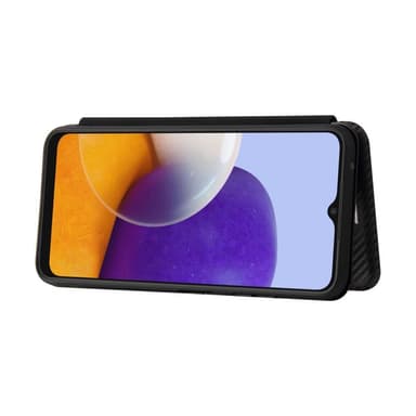 SKALO Samsung A22 5G Carbon Fiber Lompakkokotelo - Musta