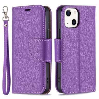 SKALO iPhone 13 Mini Premium Litchi Lompakkokotelo - Violetti
