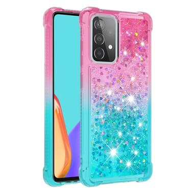 SKALO Samsung A52/A52s Juoksuhiekka Glitter Sydämet TPU kuori - Pinkki-Turkoosi