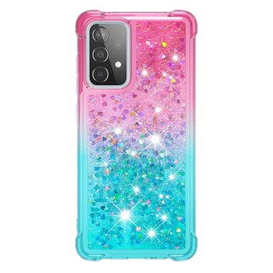 SKALO Samsung A52/A52s Juoksuhiekka Glitter Sydämet TPU kuori - Pinkki-Turkoosi