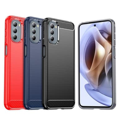 SKALO Moto G51 Armor Carbon Iskunkestävä TPU suojakuori - Punainen