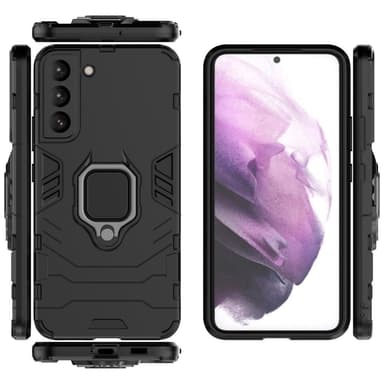 SKALO Samsung S22+ Armor Hybridi metallirengas kuori - Musta - Musta