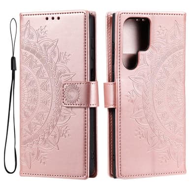 SKALO Samsung S22 Ultra Mandala lompakkokotelo - Ruusukulta