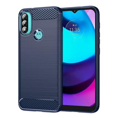 SKALO Moto E20/E30/E40 Armor Carbon Iskunkestävä TPU suojakuori - Sininen