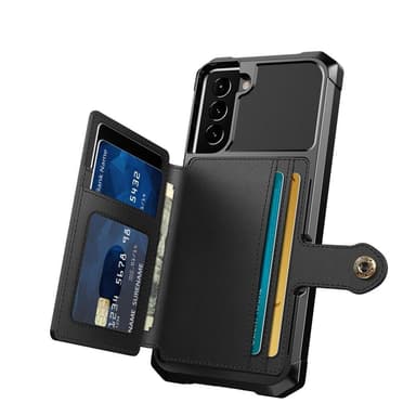 SKALO Samsung S22+ Iskunkestävä kuori lompakolla - Musta
