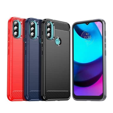 SKALO Moto E20/E30/E40 Armor Carbon Iskunkestävä TPU suojakuori - Sininen