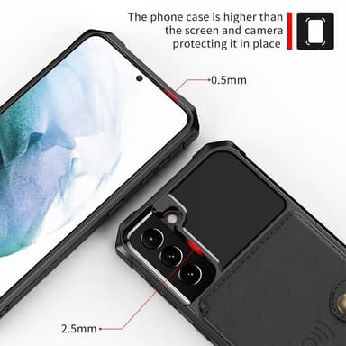 SKALO Samsung S22+ Iskunkestävä kuori lompakolla - Musta