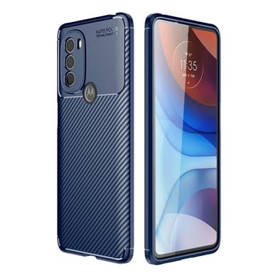 SKALO Moto G31 / G41 / G71 Carbon Fiber TPU-suojakuori - Sininen
