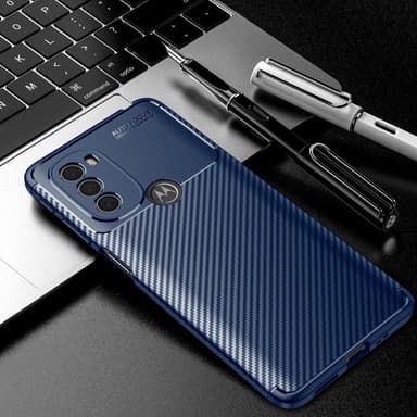 SKALO Moto G31 / G41 / G71 Carbon Fiber TPU-suojakuori - Sininen