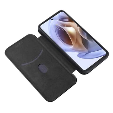 SKALO Moto G31 / G41 Carbon Fiber Lompakkokotelo - Musta