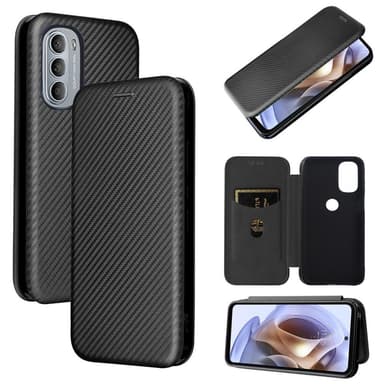 SKALO Moto G31 / G41 Carbon Fiber Lompakkokotelo - Musta