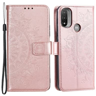 SKALO Moto E20/E30/E40 Mandala lompakkokotelo - Ruusukulta