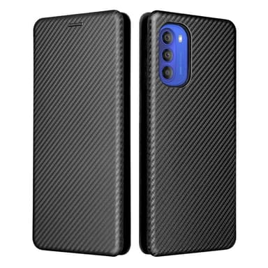 SKALO Moto G51 Carbon Fiber Lompakkokotelo - Musta