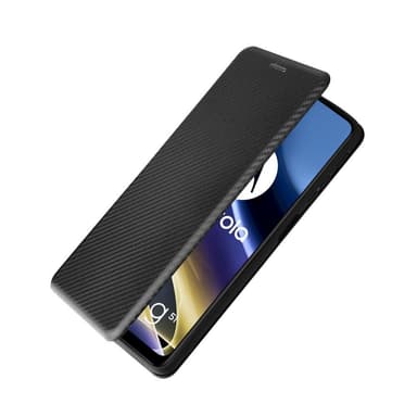 SKALO Moto G51 Carbon Fiber Lompakkokotelo - Musta