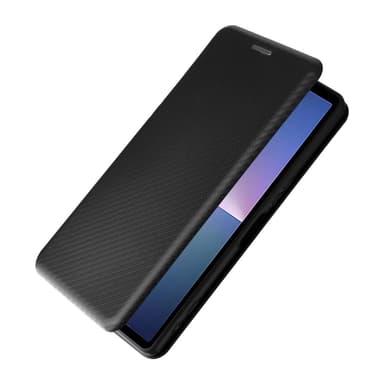 SKALO Sony Xperia 5 V Carbon Fiber Lompakkokotelo - Musta