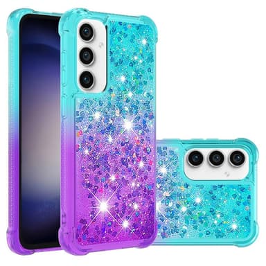 SKALO Samsung S23 FE Juoksuhiekka Glitter Sydämet TPU kuori - Turkoosi-Violetti