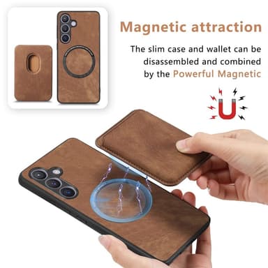 SKALO Samsung S24+ PU-nahkakuori, jossa on irrotettava magneettinen lompakko - Ruskea