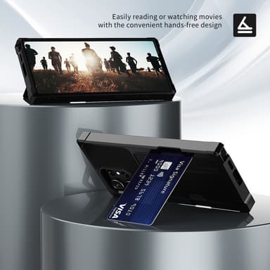 SKALO Samsung S24 Ultra Iskunkestävä Nahkainen Korttikotelo - Musta