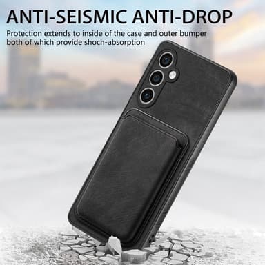 SKALO Samsung S23 FE PU-nahkakuori, jossa on irrotettava magneettinen lompakko - Musta
