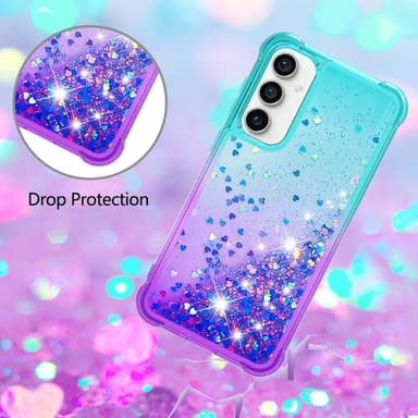 SKALO Samsung S23 FE Juoksuhiekka Glitter Sydämet TPU kuori - Turkoosi-Violetti