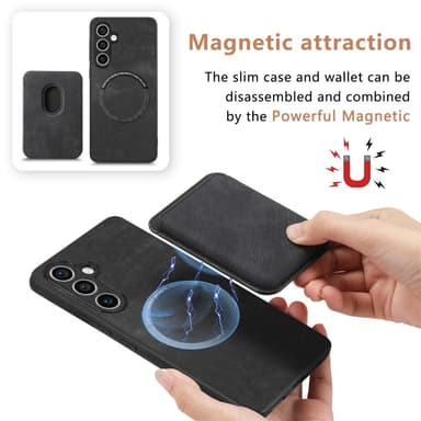 SKALO Samsung S23 FE PU-nahkakuori, jossa on irrotettava magneettinen lompakko - Musta