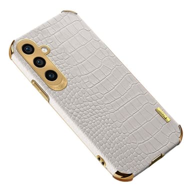 SKALO Samsung S23 FE Krokotiili Kultainen Reuna Kuori - Valkoinen