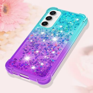 SKALO Samsung S23 FE Juoksuhiekka Glitter Sydämet TPU kuori - Turkoosi-Violetti