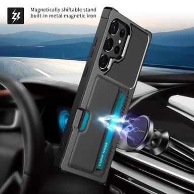 SKALO Samsung S24 Ultra Iskunkestävä Nahkainen Korttikotelo - Musta