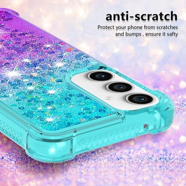 SKALO Samsung S23 FE Juoksuhiekka Glitter Sydämet TPU kuori - Turkoosi-Violetti