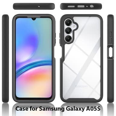 SKALO Samsung A05s 4G Iskunkestävä Clear Hybrid Suojakuori + suojakalvo - Musta