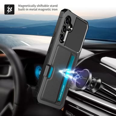 SKALO Samsung S24+ Iskunkestävä Nahkainen Korttikotelo - Musta