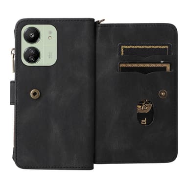 SKALO Xiaomi Redmi 13C 4G Big Wallet 17-lokeroa Lompakkokotelo - Musta