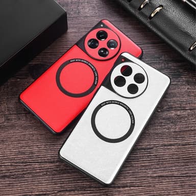 SKALO OnePlus 12 5G PU Nahka Hybrid Magnetic Ring Suojakuori - Musta