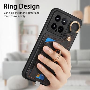 SKALO Xiaomi 14 5G PU-nahkainen Suojakuori Lompakolla - Musta