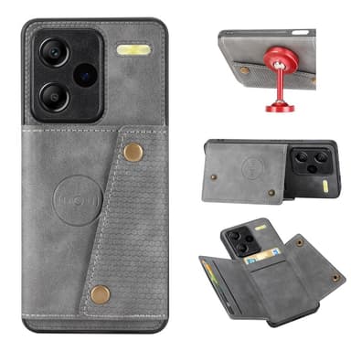 SKALO Xiaomi Redmi Note 13 Pro+ PU-nahkainen Korttikotelo - Harmaa