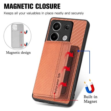 SKALO Xiaomi Redmi Note 13 Pro 5G SKALO Xiaomi Redmi Note 13 Pro 5G Carbon Fiber Suojakuori  korttipidike - Ruskea