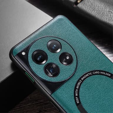 SKALO OnePlus 12 5G PU Nahka Hybrid Magnetic Ring Suojakuori - Musta