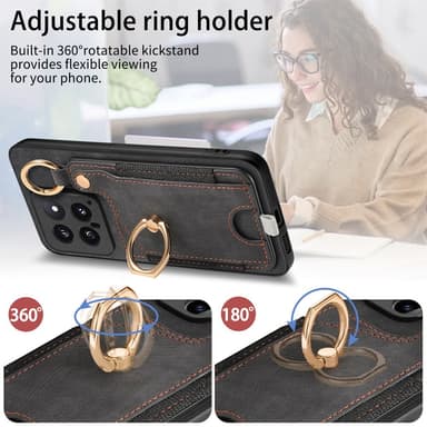 SKALO Xiaomi 14 5G PU-nahkainen Suojakuori Lompakolla - Musta