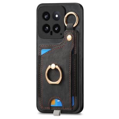 SKALO Xiaomi 14 5G PU-nahkainen Suojakuori Lompakolla - Musta