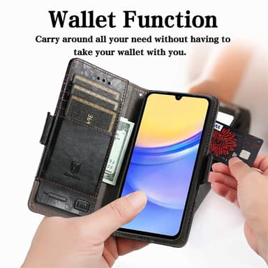 SKALO Samsung A15 4G CASENEO 002 Series Premium PU-nahkalompakko - Musta