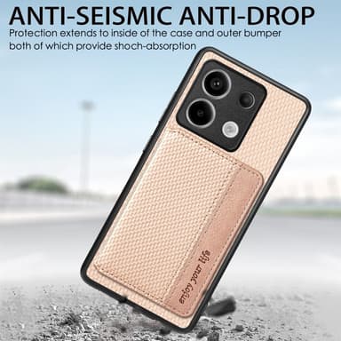 SKALO Xiaomi Redmi Note 13 Pro 5G SKALO Xiaomi Redmi Note 13 Pro 5G Carbon Fiber Suojakuori  korttipidike - Ruskea
