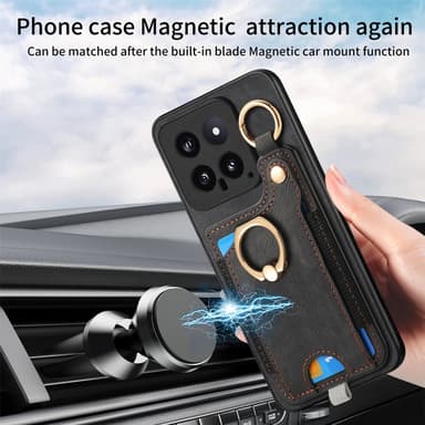 SKALO Xiaomi 14 5G PU-nahkainen Suojakuori Lompakolla - Musta