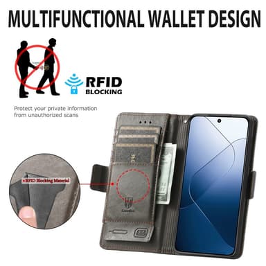 SKALO Xiaomi 14 5G CASENEO 002 Series Premium PU-nahkalompakko - Musta