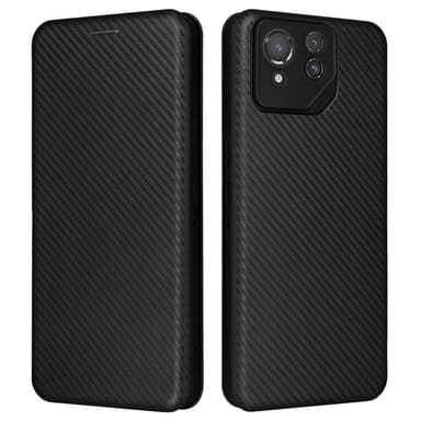 SKALO Asus ROG Phone 8 Pro 5G Carbon Fiber Lompakkokotelo - Musta
